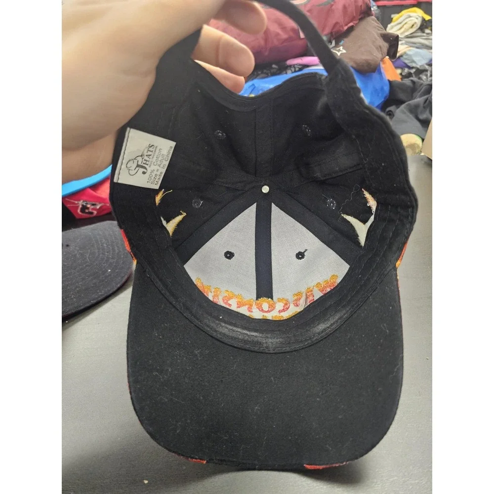 Wisconsin Dells Hat Cap Strap Back Black Flame‎ Embroidered Hats One Size Mens
